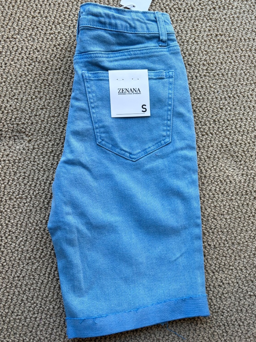 New Zenana Blue Distressed Bermuda Shorts Cuffed Mineral Wash Stretchy Comfy - Picture 5 of 6